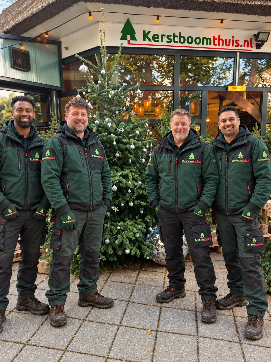 Het team van KerstboomThuis.nl op de standplaats in Zoetermeer